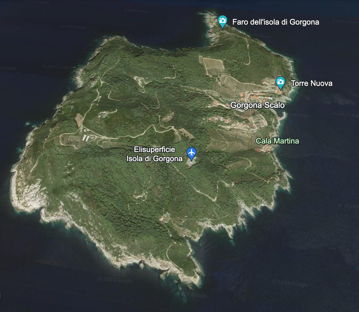 gorgone; Île Gorgone ; Archipel toscan ; Île d'Elbe ; Mer Ligure ; Mer tyrrhénienne; Livourne; prison; prison; établissement pénitentiaire; île-prison; île pénitentiaire; Prison de Gorgone