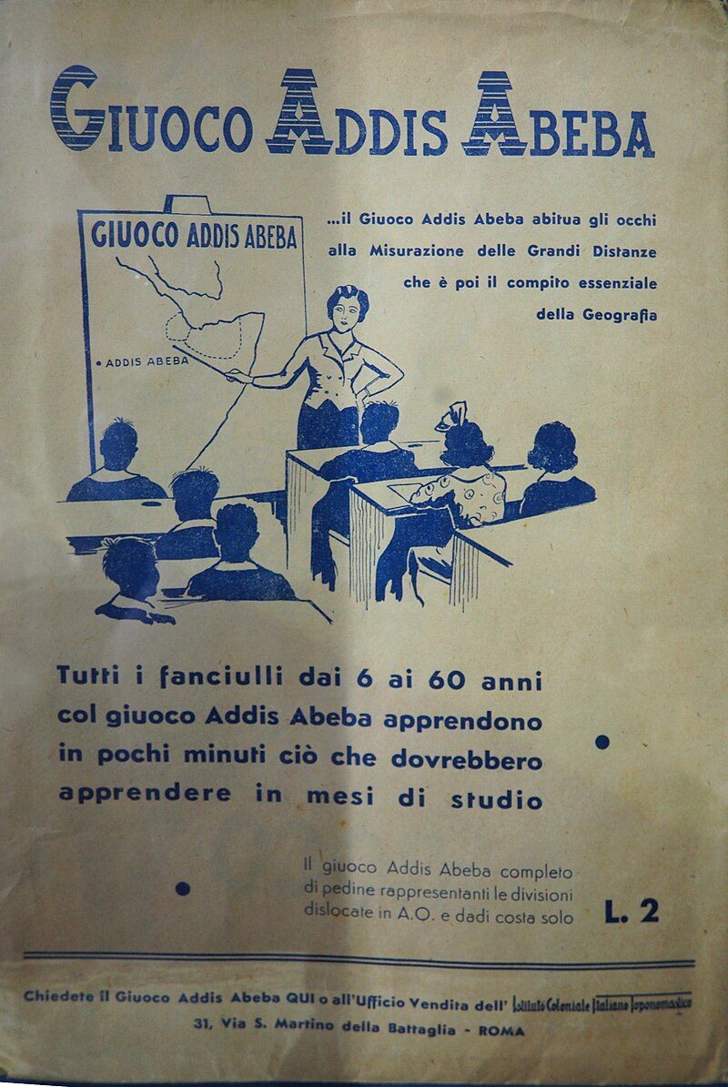 Jeu d'enseignement de la géographie, basé sur les conquêtes coloniales italiennes (crédits Mattia Luigi Nappi)