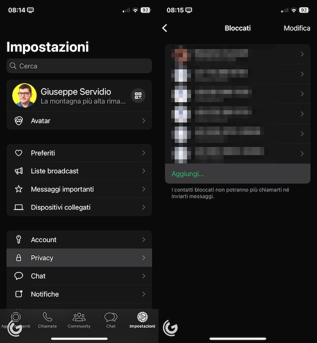 Bloquer les contacts WhatsApp