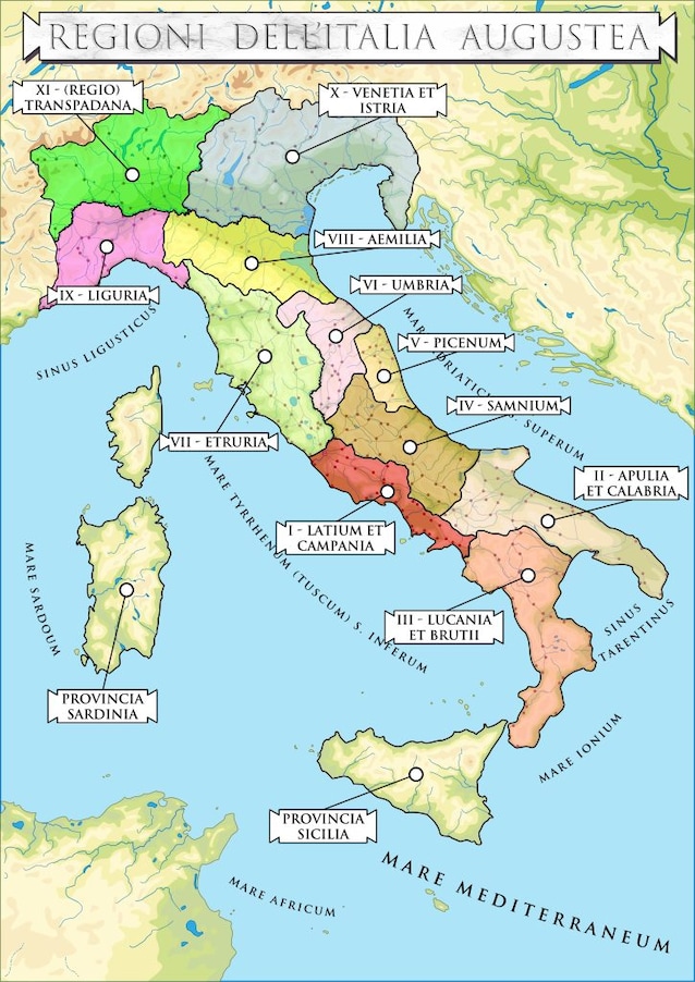 Régions romaines de l'Italie augustéenne