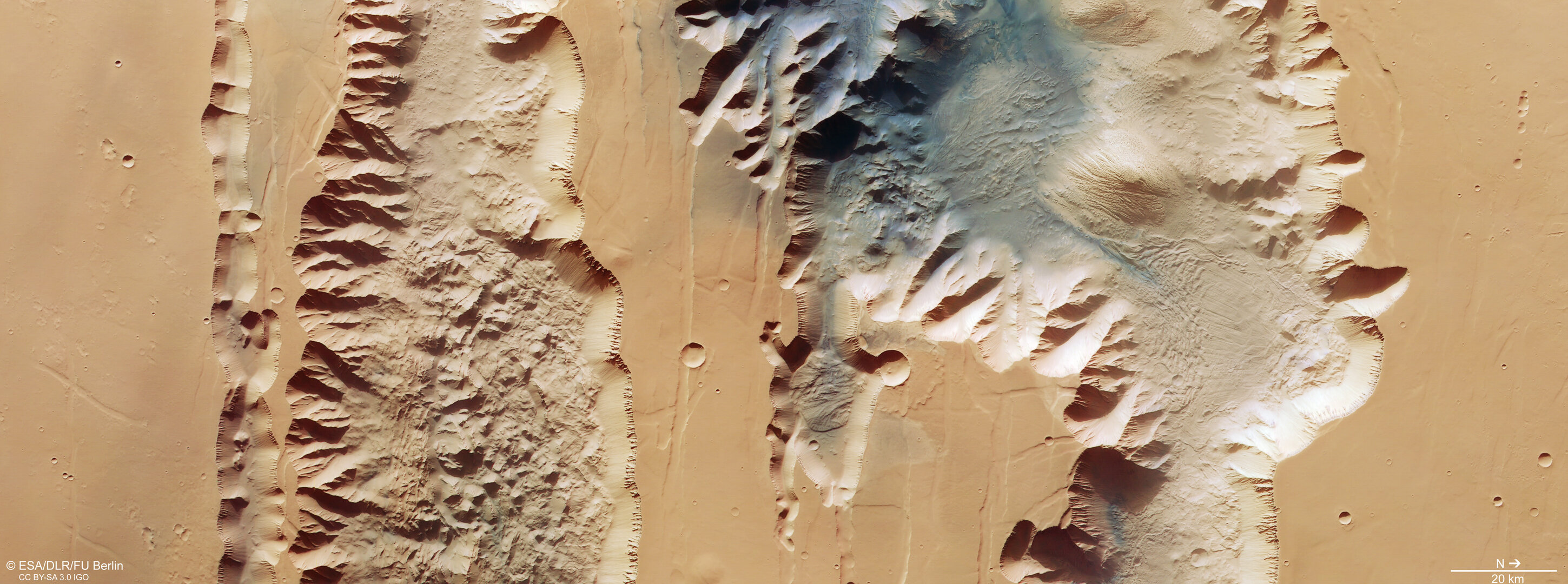 Détail de l'IUS et du Tithonium Chasmata. Crédits: ESA.