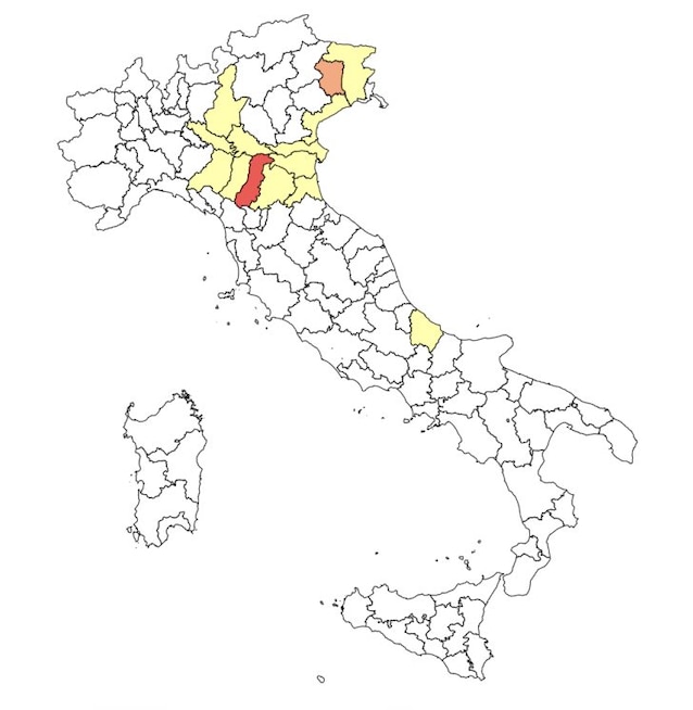 Carte des cas du virus du Nil occidental en Italie en juillet