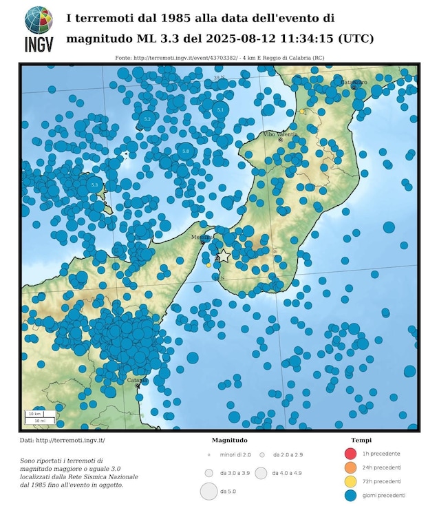 Carte du tremblement de terre de la Calabre