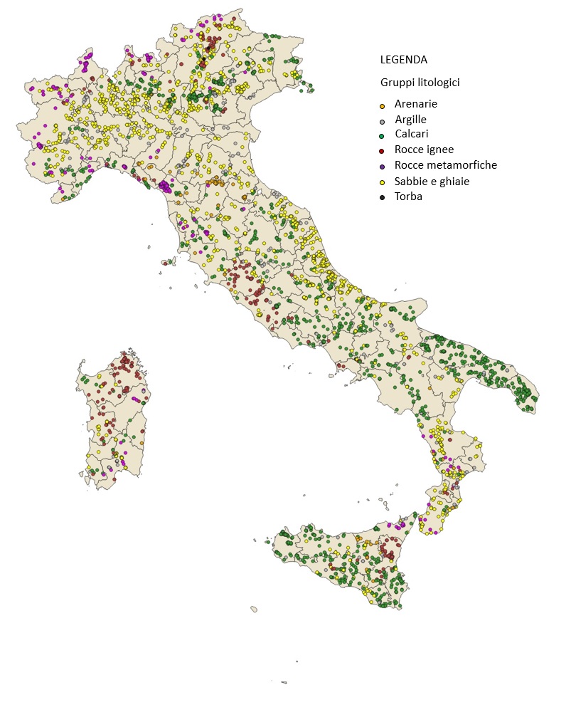 Sites d'extraction minière de deuxième catégorie (carrières) en Italie. Crédits : Isprambiente.