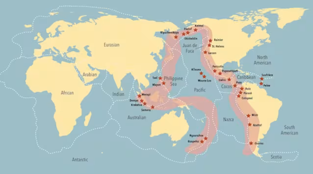 La carte de la ceinture de feu du Pacifique.