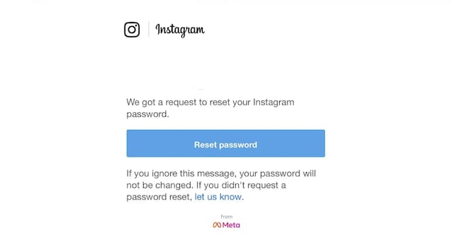 e-mail réinitialiser Instagram