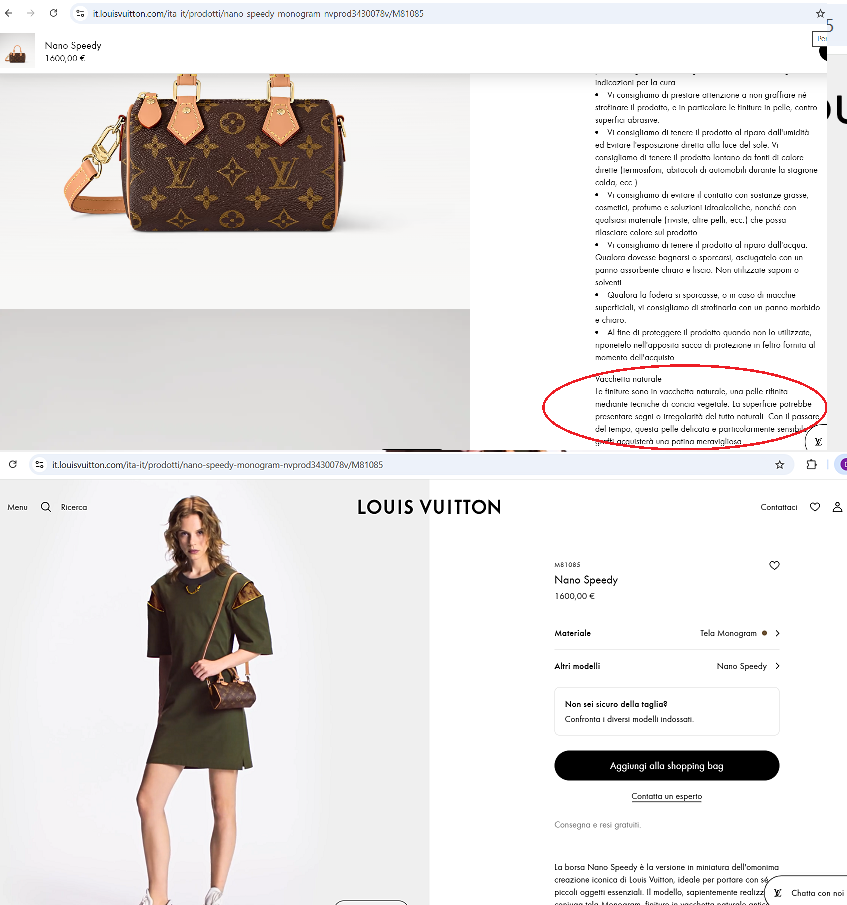 Informations sur les matériaux du site Louis Vuitton