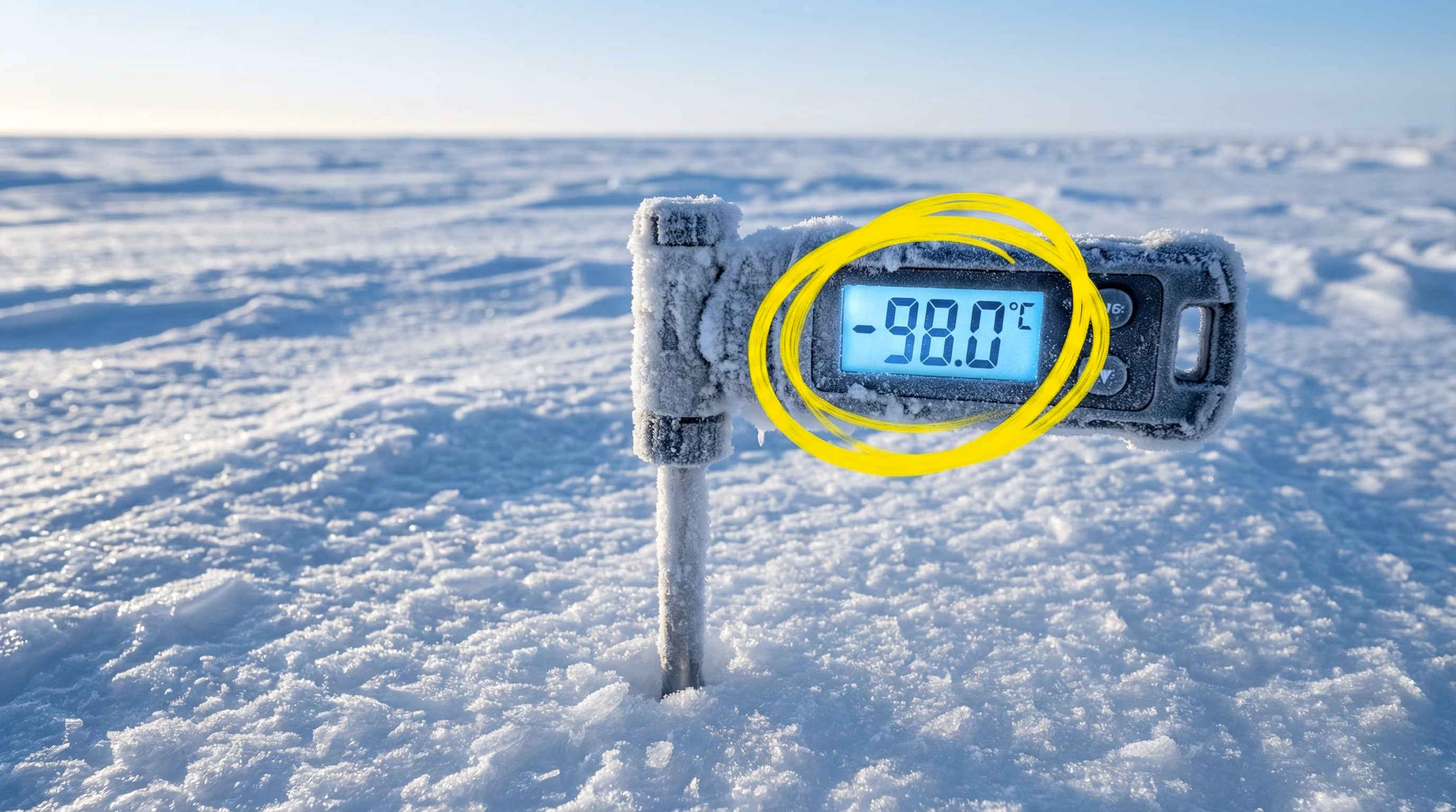 La température la plus basse jamais enregistrée sur Terre est de –98,6°C en Antarctique.