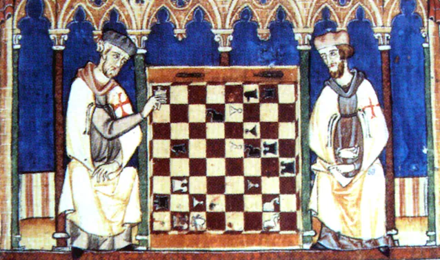 Templiers jouant aux échecs, 1283 (Wikimedia Commons)