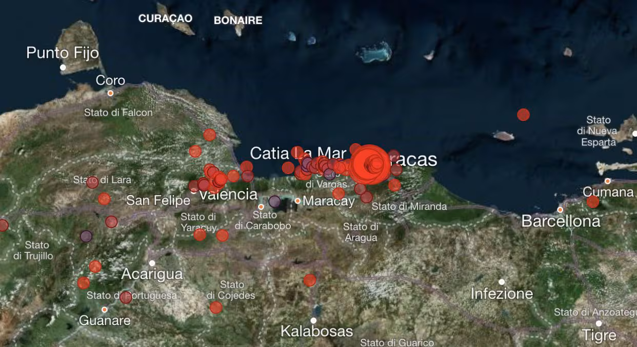 Nouveau tremblement de terre au Venezuela de magnitude 4,9 ressenti à Maracay pendant la nuit italienne