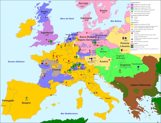 Les religions en Europe après la Réforme (crédit CortoFrancese via Wikimedia Commons)