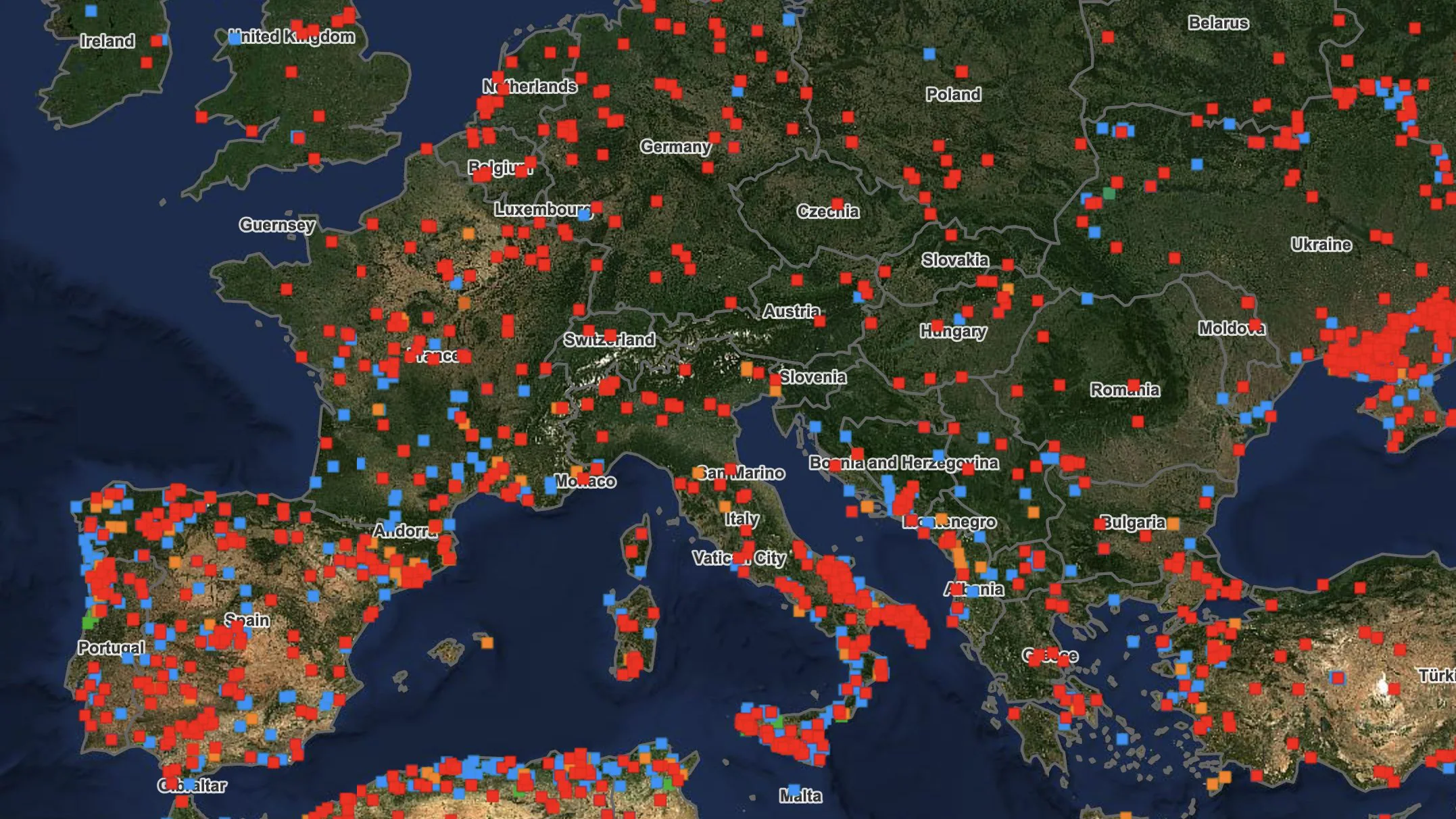 La carte des incendies de forêts en Europe du Sud : ce qui se passe en Italie, en Espagne, en France et au Portugal