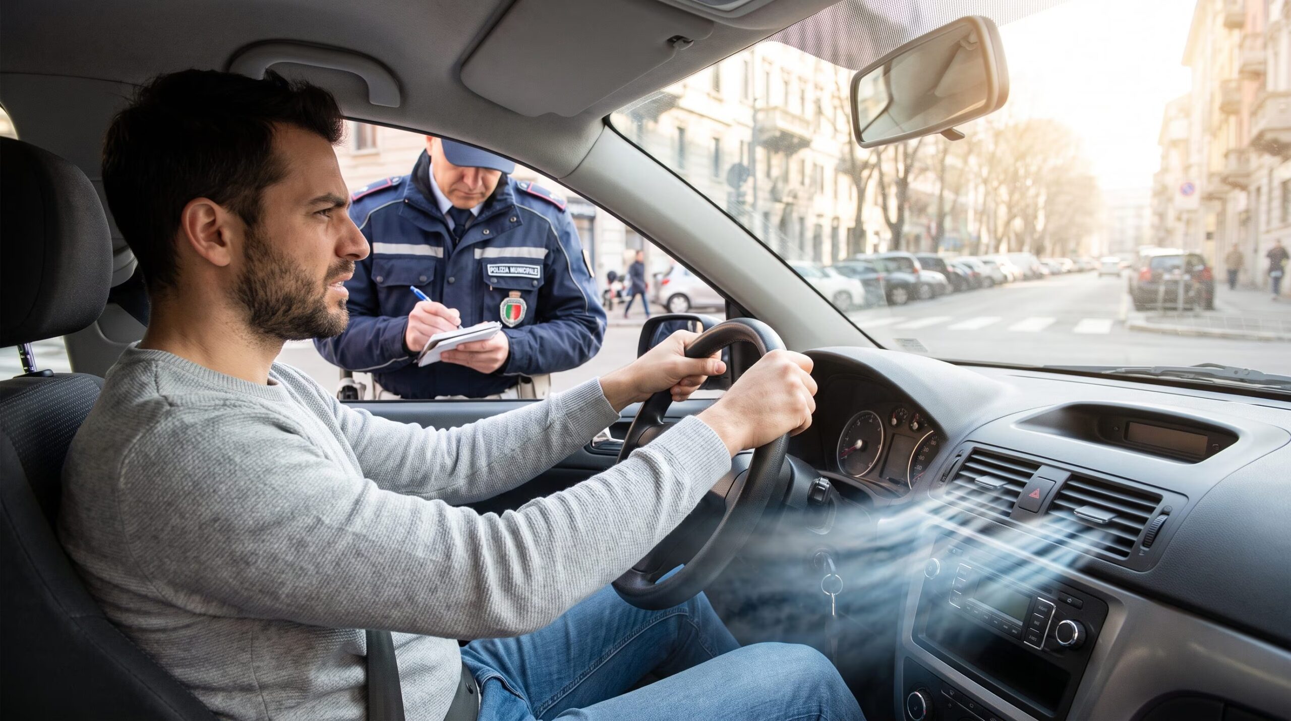 La climatisation allumée dans une voiture en stationnement est interdite par l'art.157 du CdS : amendes pouvant aller jusqu'à 444 euros