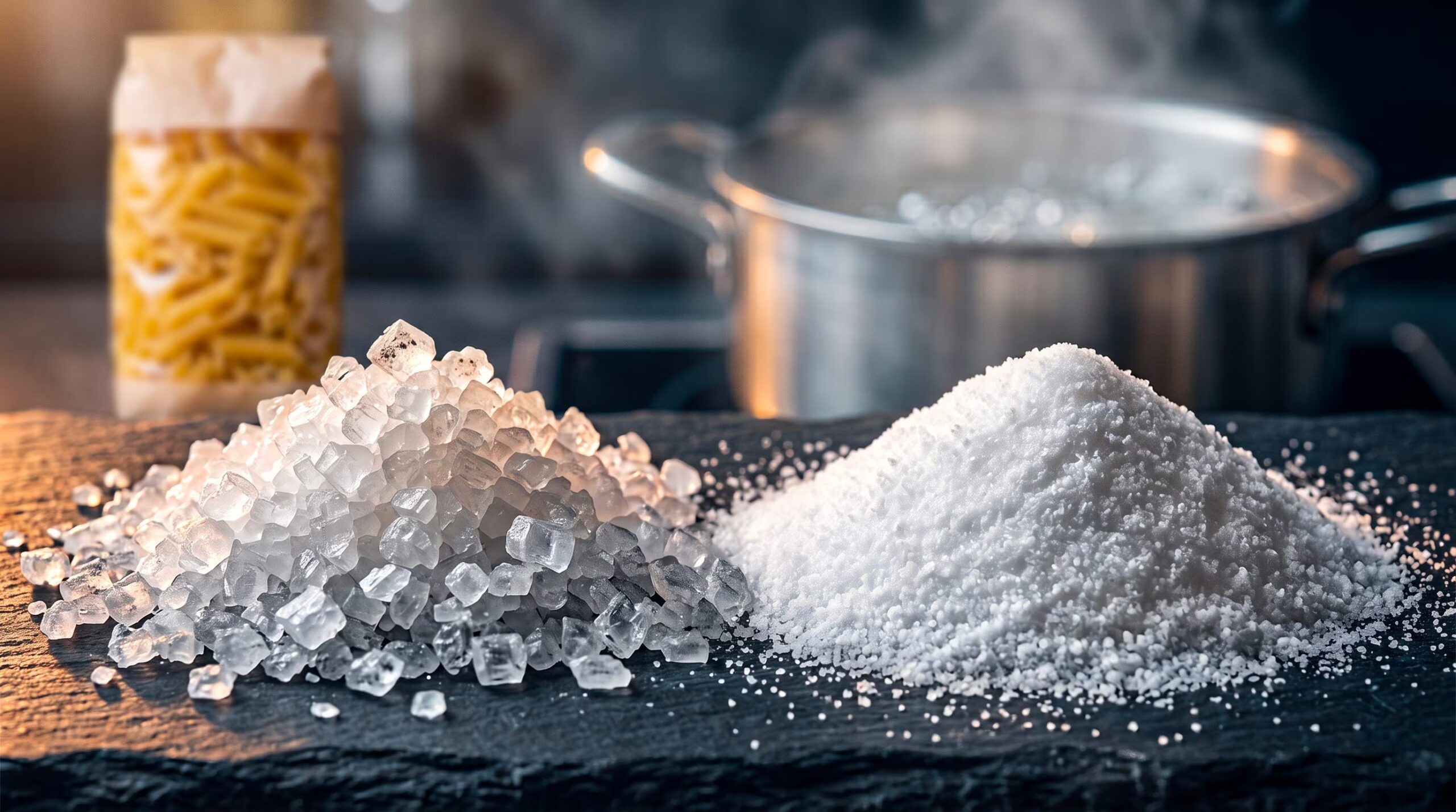 Parce qu'on utilise du gros sel pour cuire les pâtes même s'il n'y a pas de différence avec le sel fin