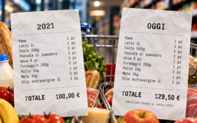 Hausse des prix des denrées alimentaires, comparaison avec les recettes de 2021 : aujourd&rsquo;hui on dépense 86 euros de plus par mois