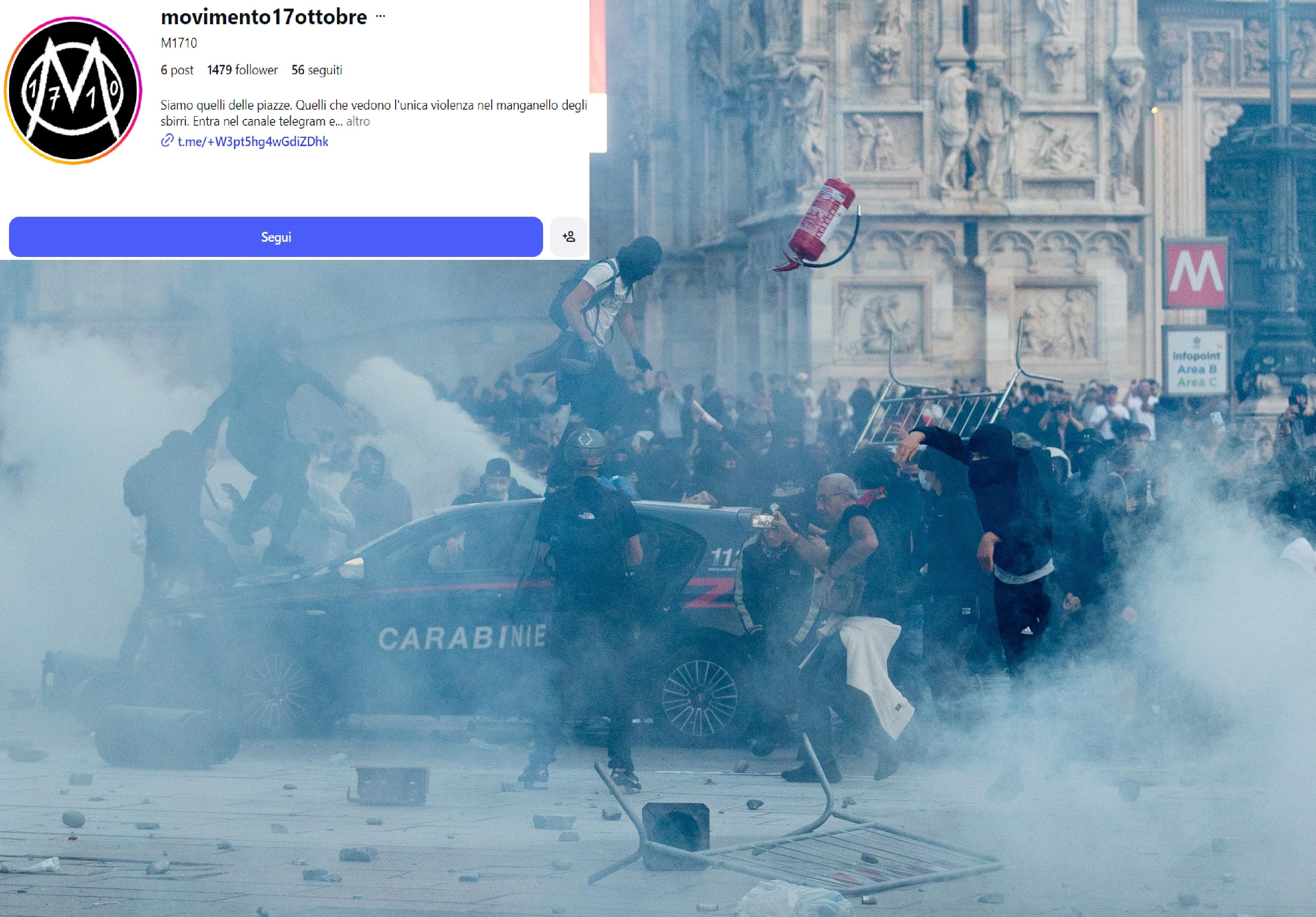 Affrontements dans les manifestations à Milan et dans le groupe du Mouvement du 17 octobre affrontements milan groupes manifestation 17 octobre télégramme instagram lapresse